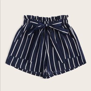 SHEIN striped tie front paper bag shorts